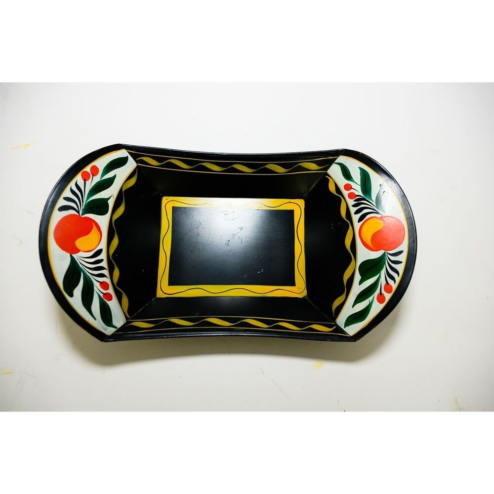 Metal Toleware Painted Fruit Bread Tray Pan
